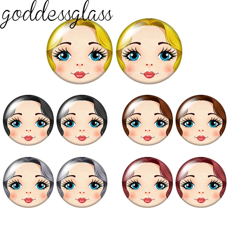 Russian Doll Face Matryoshka Girl Lady Hairstyle 10pcs 12mm/18mm/20mm Round Photo Glass Cabochon Flat Back Making Findings image 2