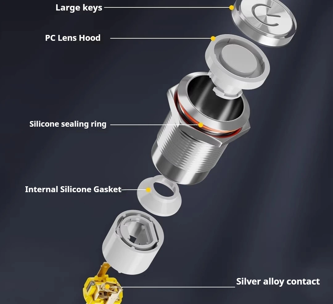 19-mm-Metall-Drucktastenschalter, Momentan- und Verriegelungstyp, Schalter für Auto-Angel-Eyes, wasserdicht nach IP67 – Detail 3