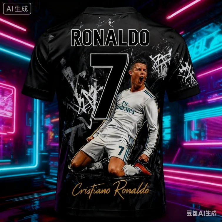 أزياء الخريف رونالدو 7 # AI 3D مطبوعة فريق كرة القدم جديد قصير الأكمام الرجال الرياضة عارضة الأولاد والنساء القمصان #4