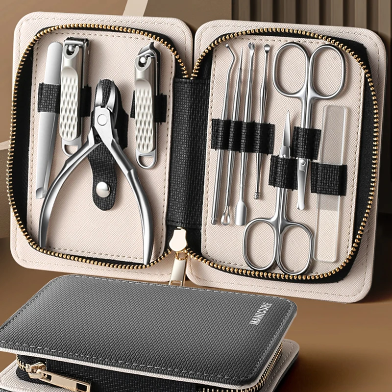 

Premium Portable Travel Case Luxury Gifts 9 Piece Magnet Case Manicure Set Nail Kit For Him