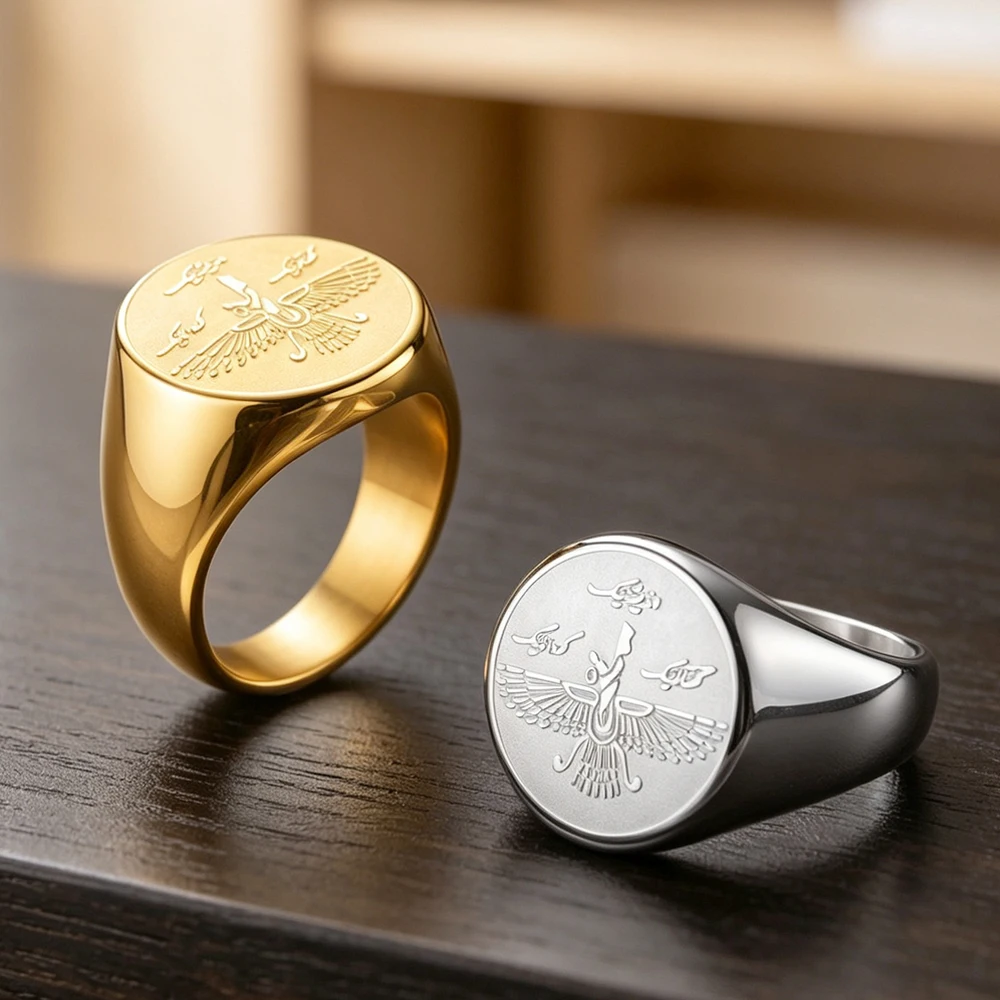 Vintage Faravahar Men Ring Ahura Mazda Symbol Ancient Persian Jewelry Spiritual Amulet Stainless Steel Iranian Jewelry