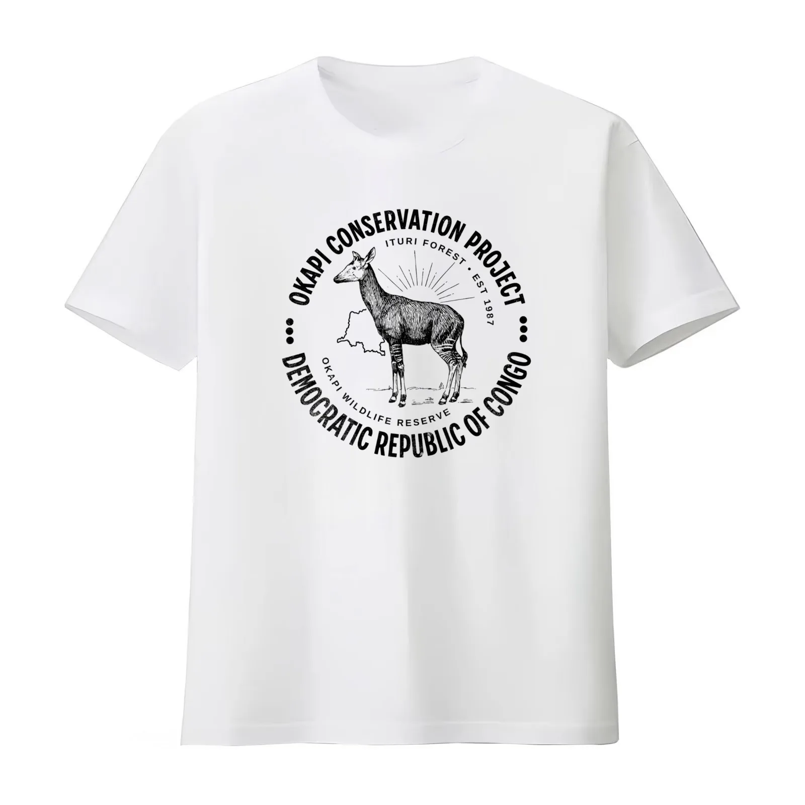Okapi Conservation Project African Congo T-Shirt Summer Casual Cotton Tee Oversized Streetwear Tops Vintage Graphic Print