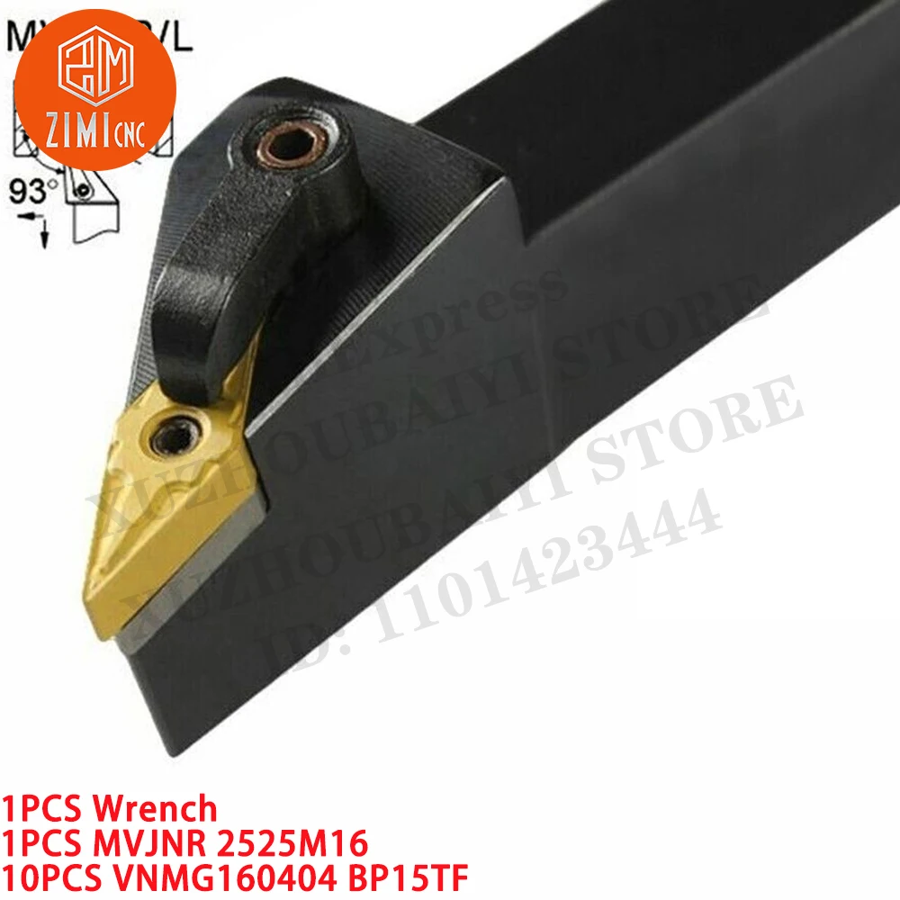 1PCS MVJNR2525M16 93° Suporte para ferramenta de torneamento externo de torno + 10 PCS VNMG160404 Inserções Ferramenta CNC torno de metal mecânico ferramentas de corte