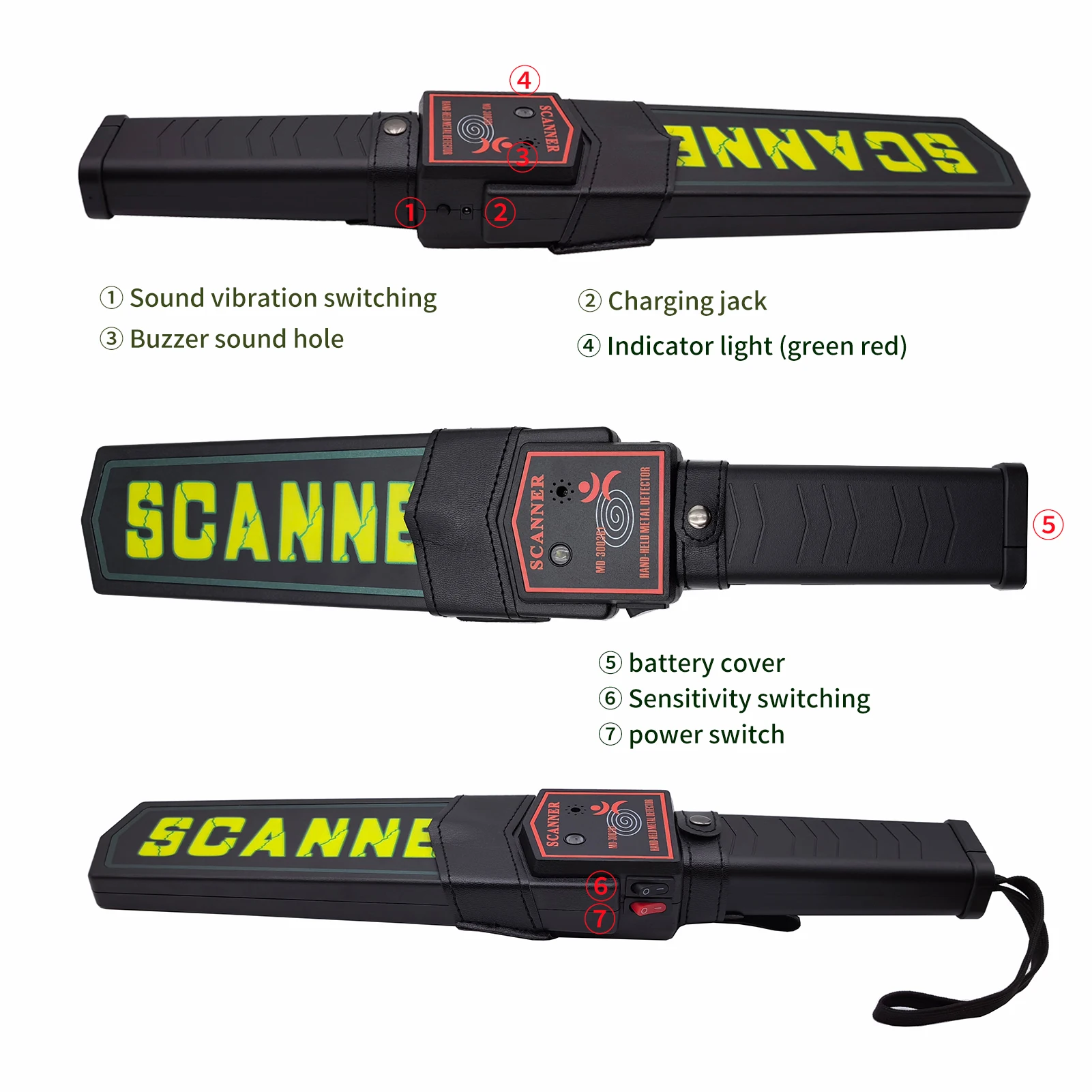 Good quality MD-3003B1 Security Wand Handy Scanner Full Body Hand Held Security Metal Detector