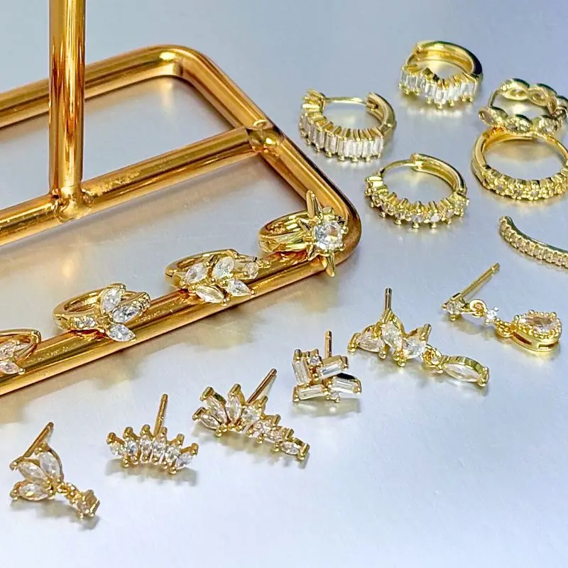 Damen-Ohrnadel aus 925er-Sterlingsilber, Kristall, Zirkon, Wassertropfen, Ohrstecker, Gold, Huggie-Ohrringe, Premium-Luxus-Party-Schmuck – Detail 10