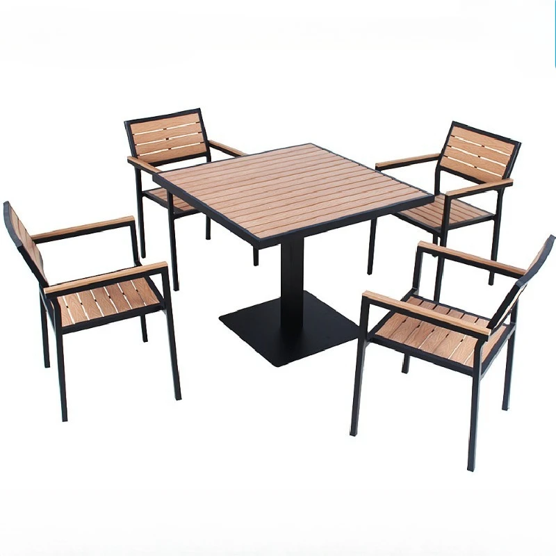 

Outdoor plastic wood tables and chairs Outdoor courtyard Leisure garden Terrace plastic wood dining table and chair combination