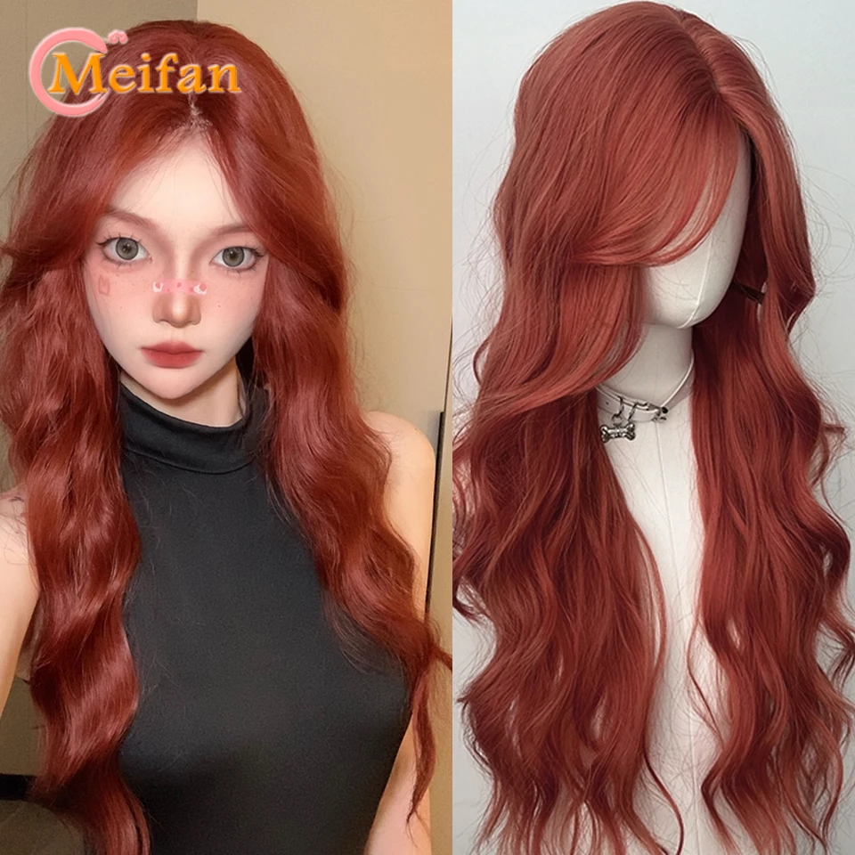 

Natural Long Wavy Curly Orange Middle Part Wigs Heat Resistant Synthetic Wig for Women Halloween Cosplay Lolita Wig Daily Wear