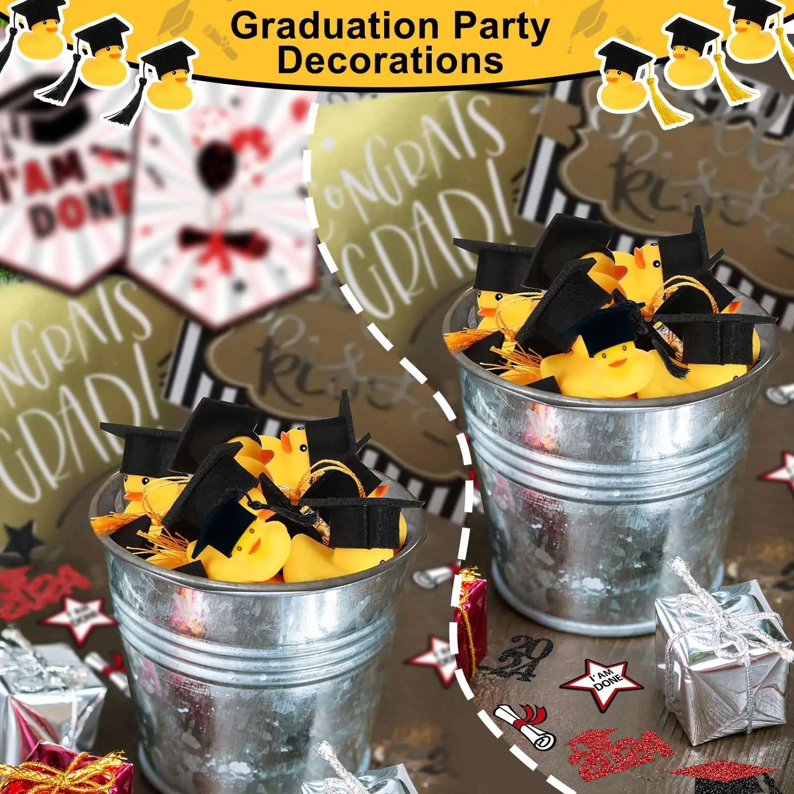 Graduation Duck Mini Grad Rubber Duck with Grad Tassel Cap/Certificate Gold Black Grad Duck Bulk for Pool Float Party Favors