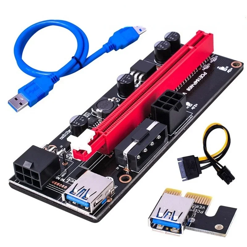 VER009S PCI-E Riser Card Dual 6Pin Adapter Card PCIe 1X To 16X Extender Card USB3.0 Data Cable for BTC Mining Miner 009S Express