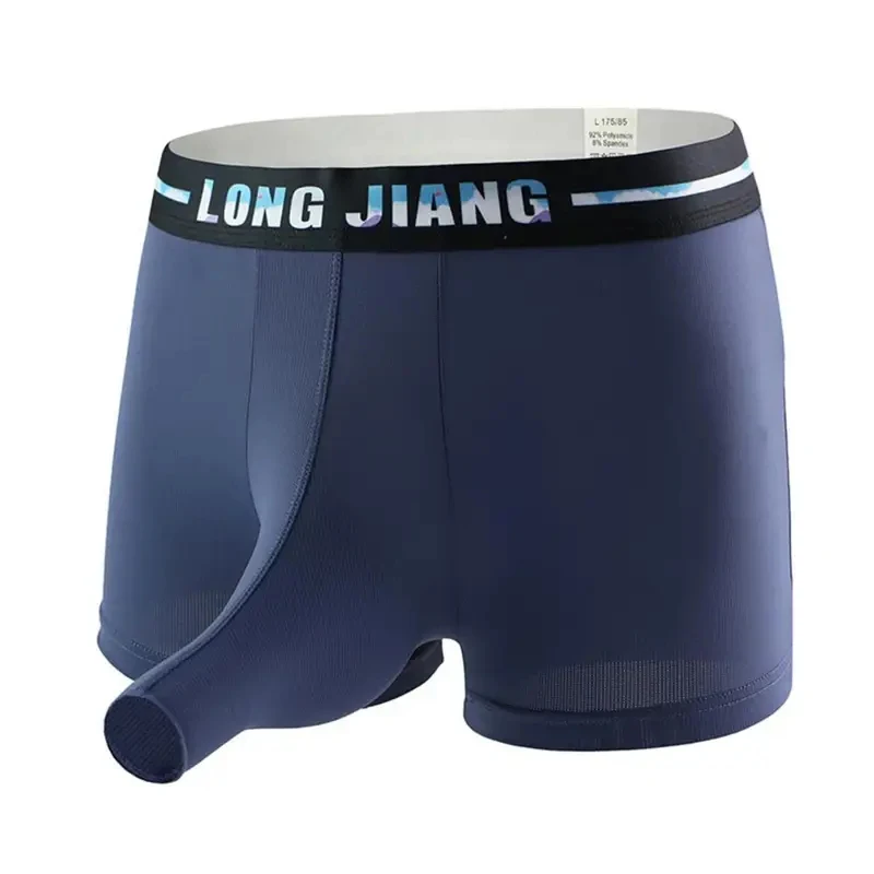 

Longjiang Men Boxer Shorts Letter Print Underpants 3D Elephant Nose Ice Silk Wide Waistband Bulge Pouch Boxer Men Underwear