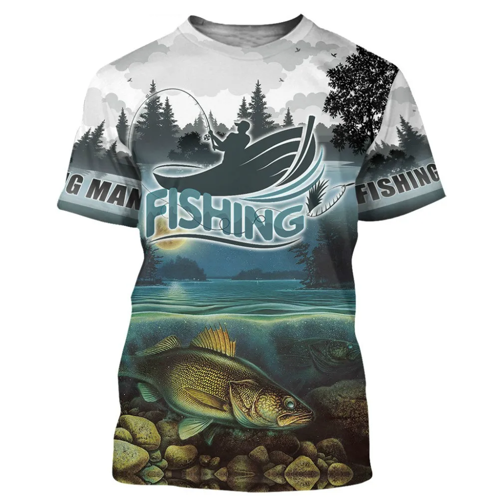 Men\'s Summer Short Sleeved Fashionable 3D Fishing Pattern Casual Suitable For Fishing Crowd Loose Comfortable And Breathable