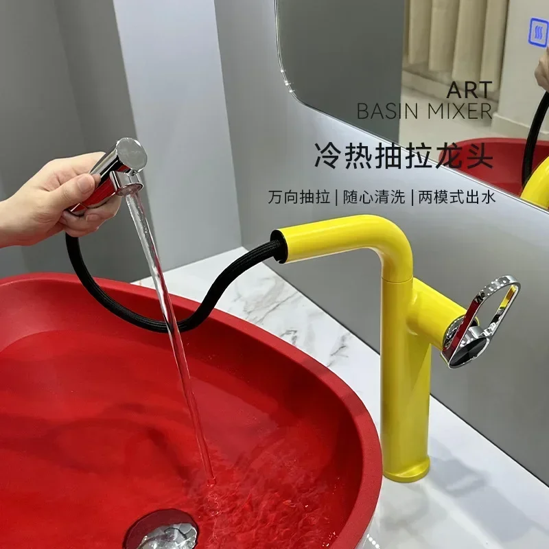 

Cream wind hot and cold faucet, washbasin single handle double control bathroom pull-out type table basin faucet MT2501