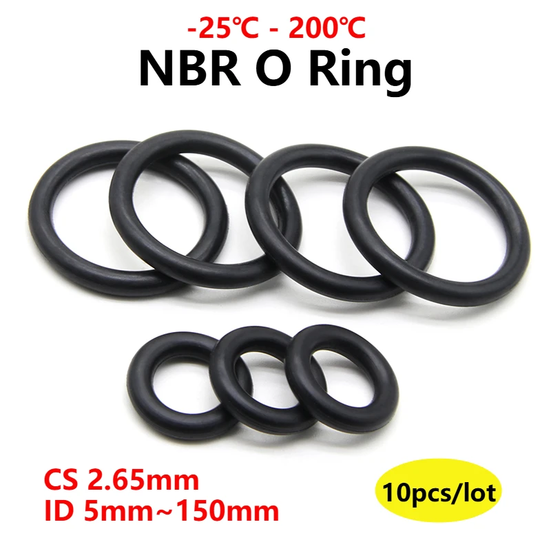 10pcs NBR O Ring Nitrile Rubber Gasket Thickness CS 2.65mm ID 5mm ~ 150mm Round O Type Corrosion Oil Resist Sealing Washer Tools