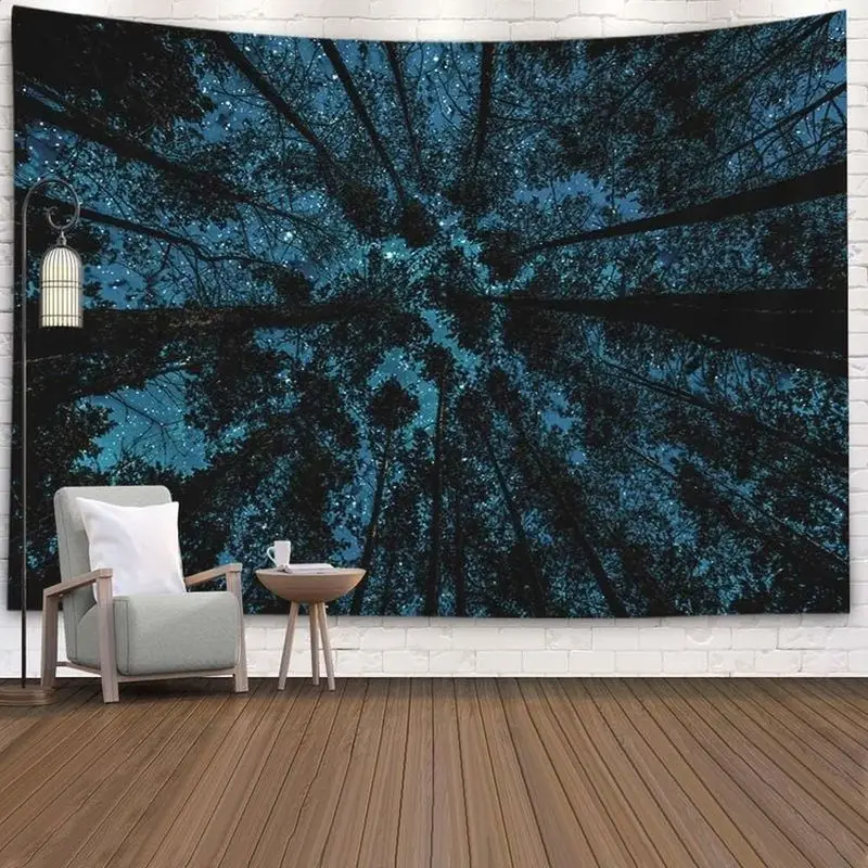 VIKAMA Night Forest Star Tapestry Tree Top View Polyester Wall Hanging Nature Aesthetic Bedroom Dorm Home Decor