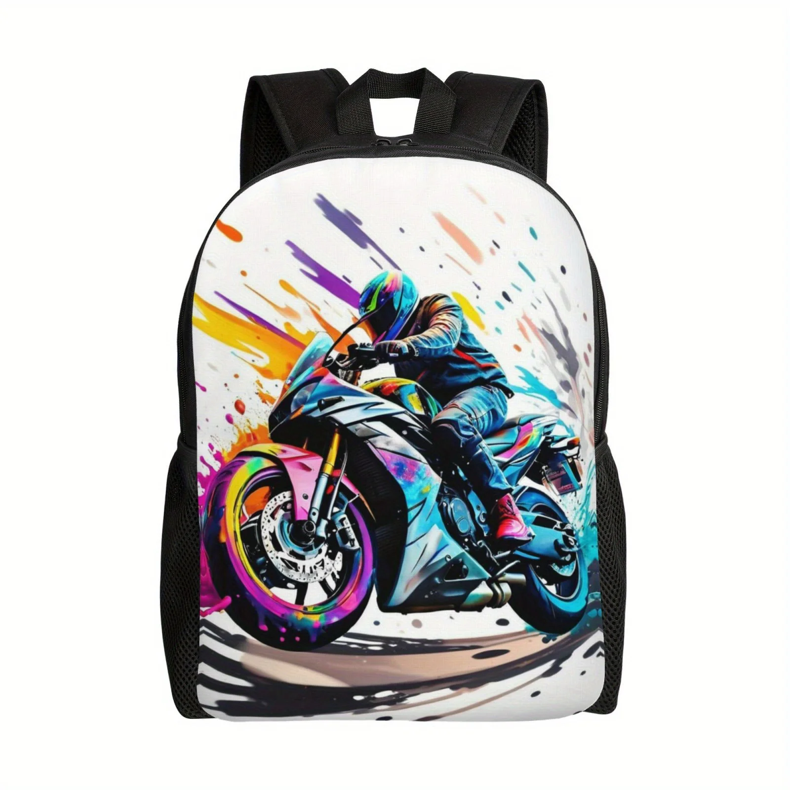 

Color motorcycle young men and women backpack, laptop tablet computer travel shoulder bag leisure backpack