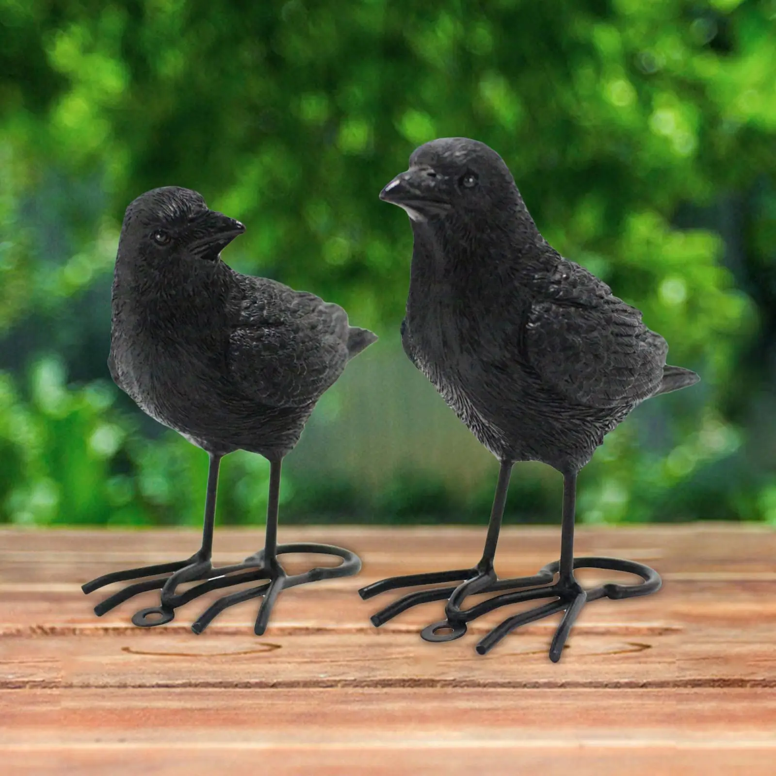 2 Pieces Resin Crow Statues Ornament Fake Black Crow Figure Simulation Fake Bird for Market Scene Courtyard Deck Vegetable Parks