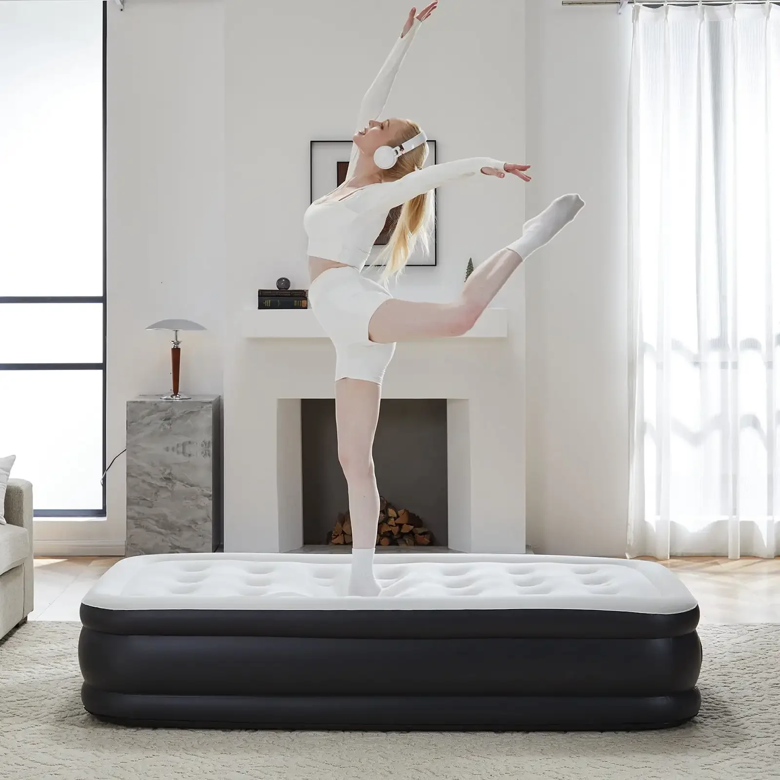 Colchão de ar Queen, 18 polegadas ajustável com bomba integrada de alta capacidade