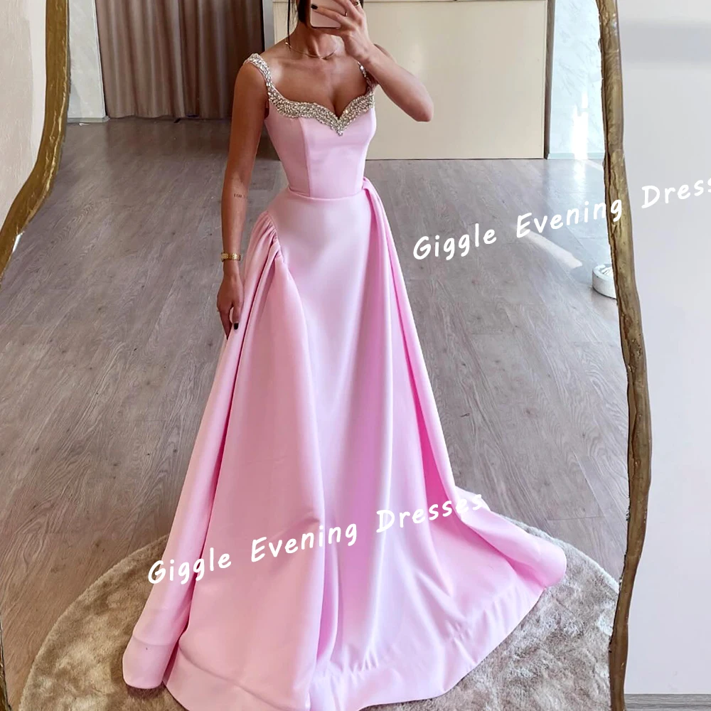 Giggle Satin Beading Spaghetti Strap Exquisite Prom Gown Saudi Arab Elegance Floor-Length Evening Party Dresses for Women 2024