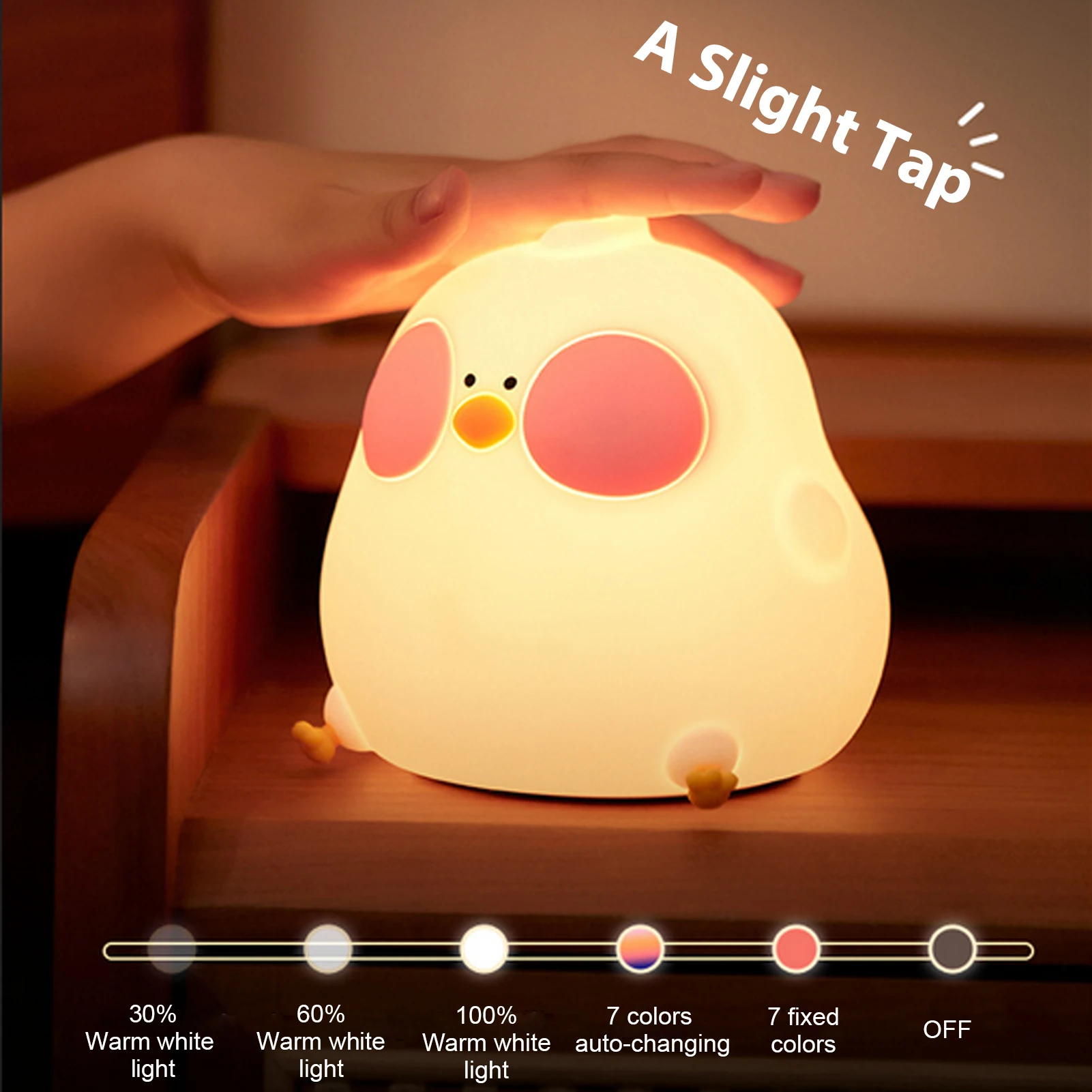 Chicken Night Light Silicone Chick Bedside Nursery Lamp RGB Color Nightlight Dimmable Rechargeable Tap Control for Bedroom