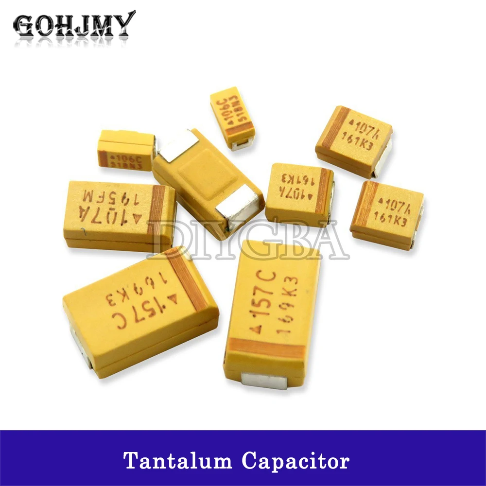 A b c d型タンタルコンデンサ,100nf,4.7uf,10uf,22uf,47uf,100uf,220uf,6v,6.3v,10v,16v 25v,35v,10個