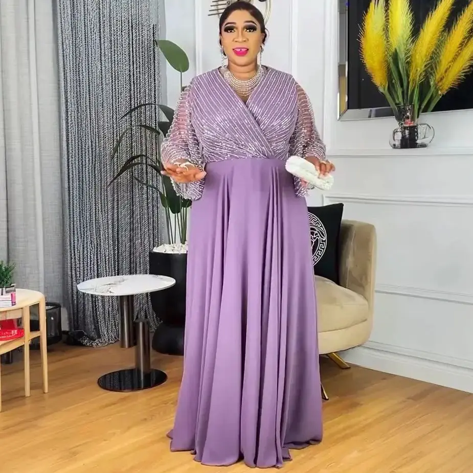 

Plus Size African Party Dresses for Women Dashiki Ankara Sequin Wedding Evening Gown Elegant Turkey Muslim Maxi Dress 2025 New