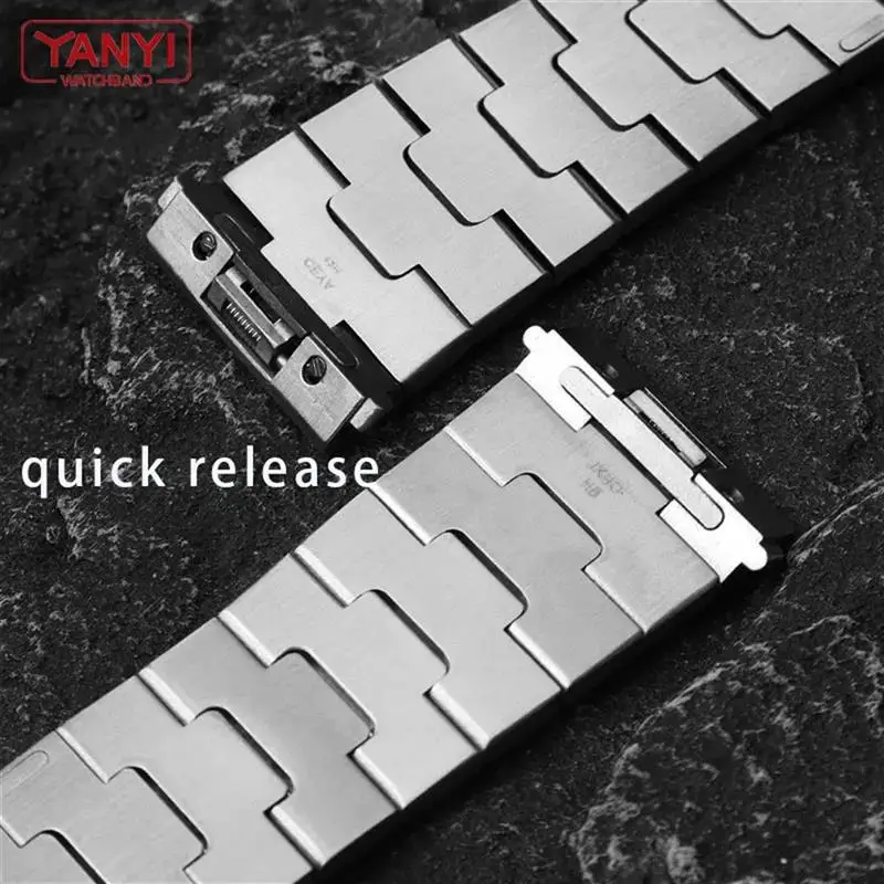 TINTAG Solid Stainless Steel Watch Band for cartier santos wssa0010 watchband men's wristband bracelet 21mm quick release