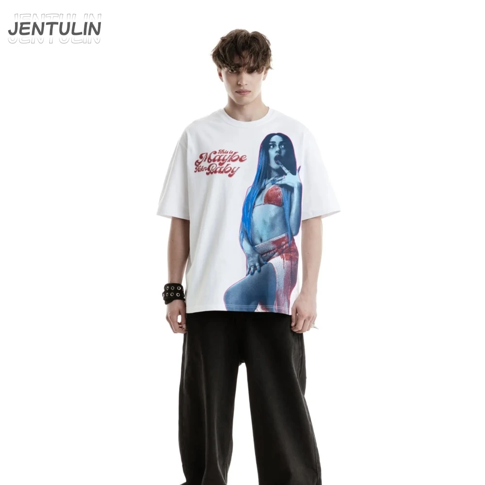 Harajuku ملابس للرجال كبيرة الحجم ربما fckn الطفل الجرافيك التي شيرت الهيب هوب Kpop الكورية بلايز القوطي Y2k القطن تيز الشارع الشهير للجنسين