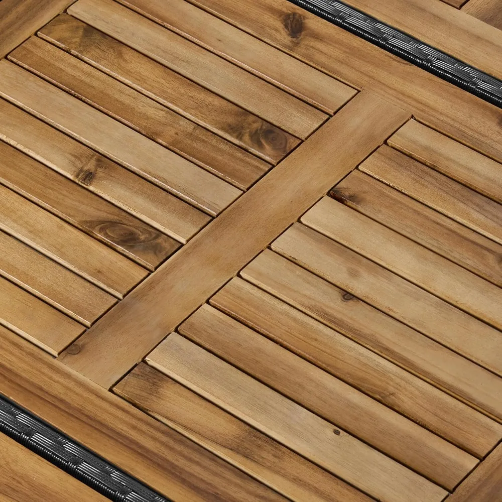 Outdoor Wicker Bar Table and Chairs Set, 7-Piece Patio Rattan Dining Furniture Set with Acacia Wood Tabletop, 6 Remov