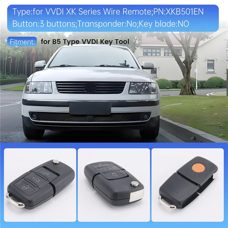 

ABTC-Car Remote Key For Xhorse XKB501EN Universal Wire Remote Key Flip Fob 3 Buttons For VW B5 Type VVDI Key Tool