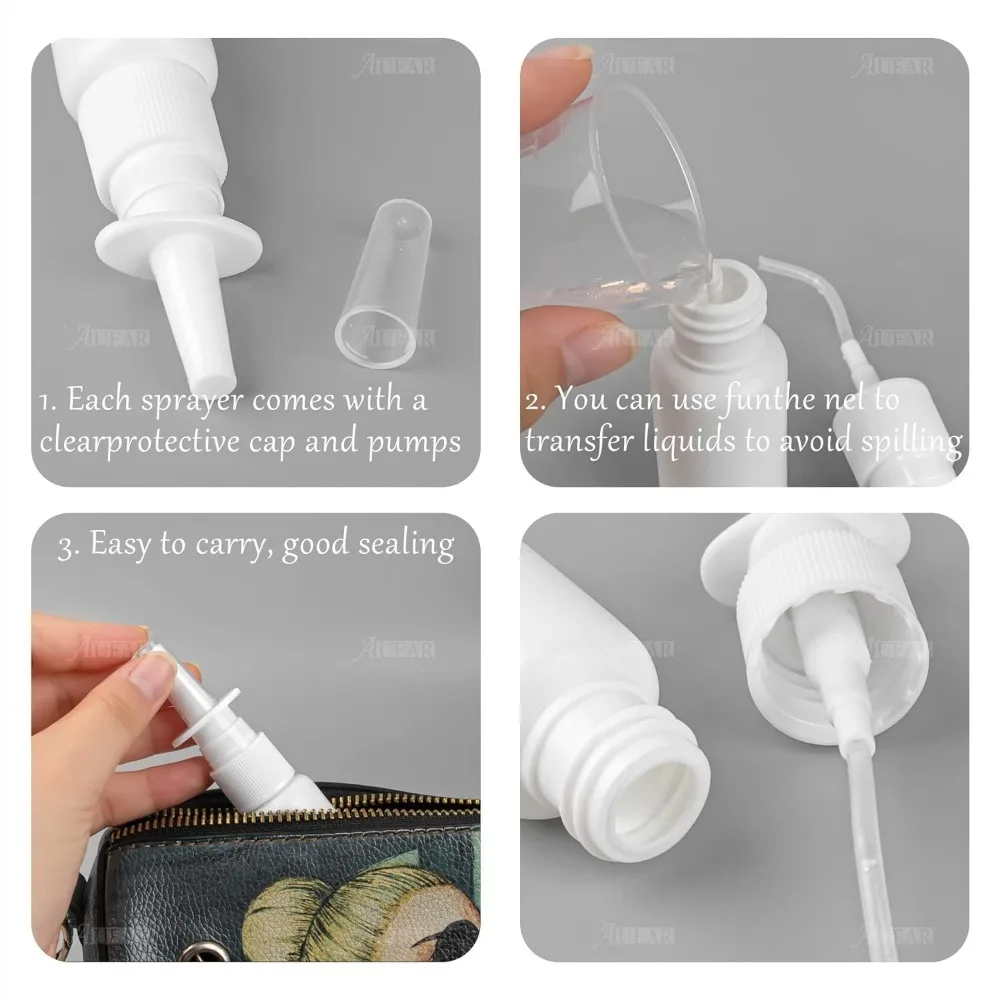 20pcs 10/20/30/50ml White Plastic Empty Refillable Mist Nasal Spray Bottles Atomizers Makeup Water Container for Travel Outdoor