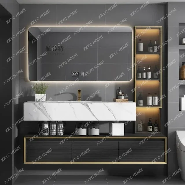 TTOak Stone Plate Bathroom Cabinet Combination Modern Light Luxury Smart Bathroom Wash Face Wash Basin Cabinet