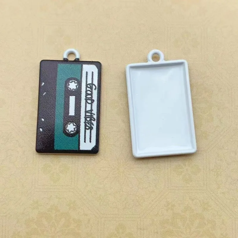 10pcs Spray Paint Cassette Tape Enamel Charms For Jewelry Making Findings DIY Earrings Magnetic Tape Metal Pendants