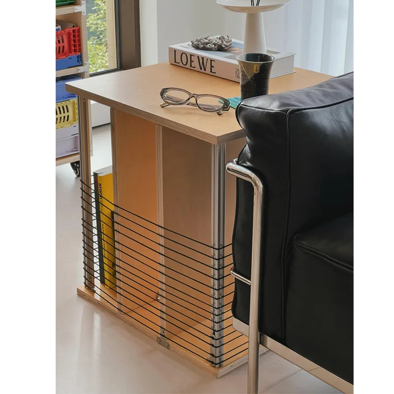 Simple modern household small apartment sofa side few aluminum profile birch ocean board coffee table