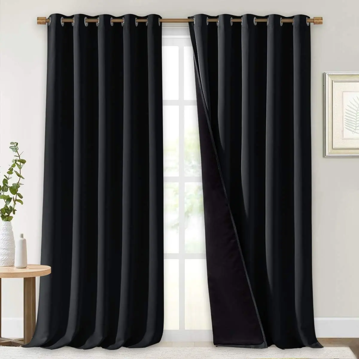 

Blackout Curtains 108 Inch Long for Living Room, 2 Panels of 70x108, Noise Reducing Thermal Drapes with Grommets, Black