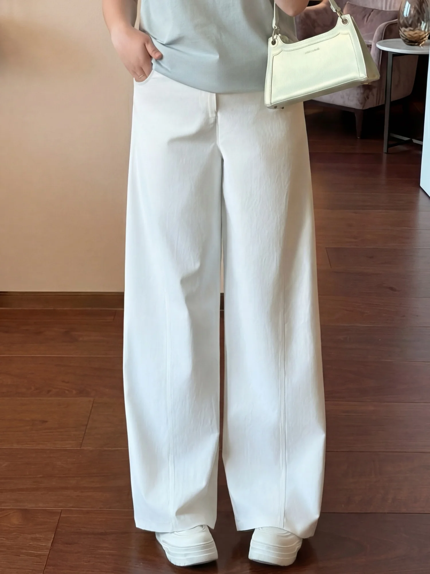 

High Waist Wide Leg Workwear Trousers Elastic Waist Casual Pants Cover Hip Versatile Spring New Style plus Size Women's Clothes