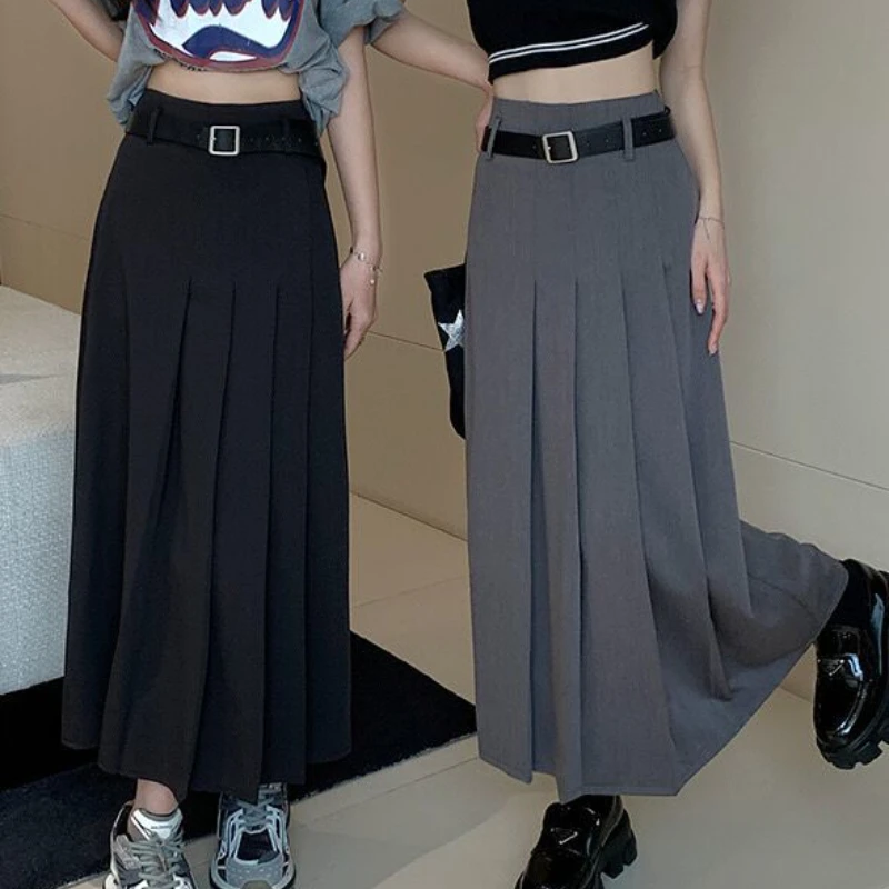 High Waist Pleated Skirts Women College Simple Trendy Japanese Style All-match Midi Leisure  Graceful Female Autumn Designer