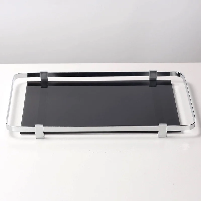 

Modern metal glass tray model room light luxury high-end ornament living room coffee table storage tray entrance jewelry