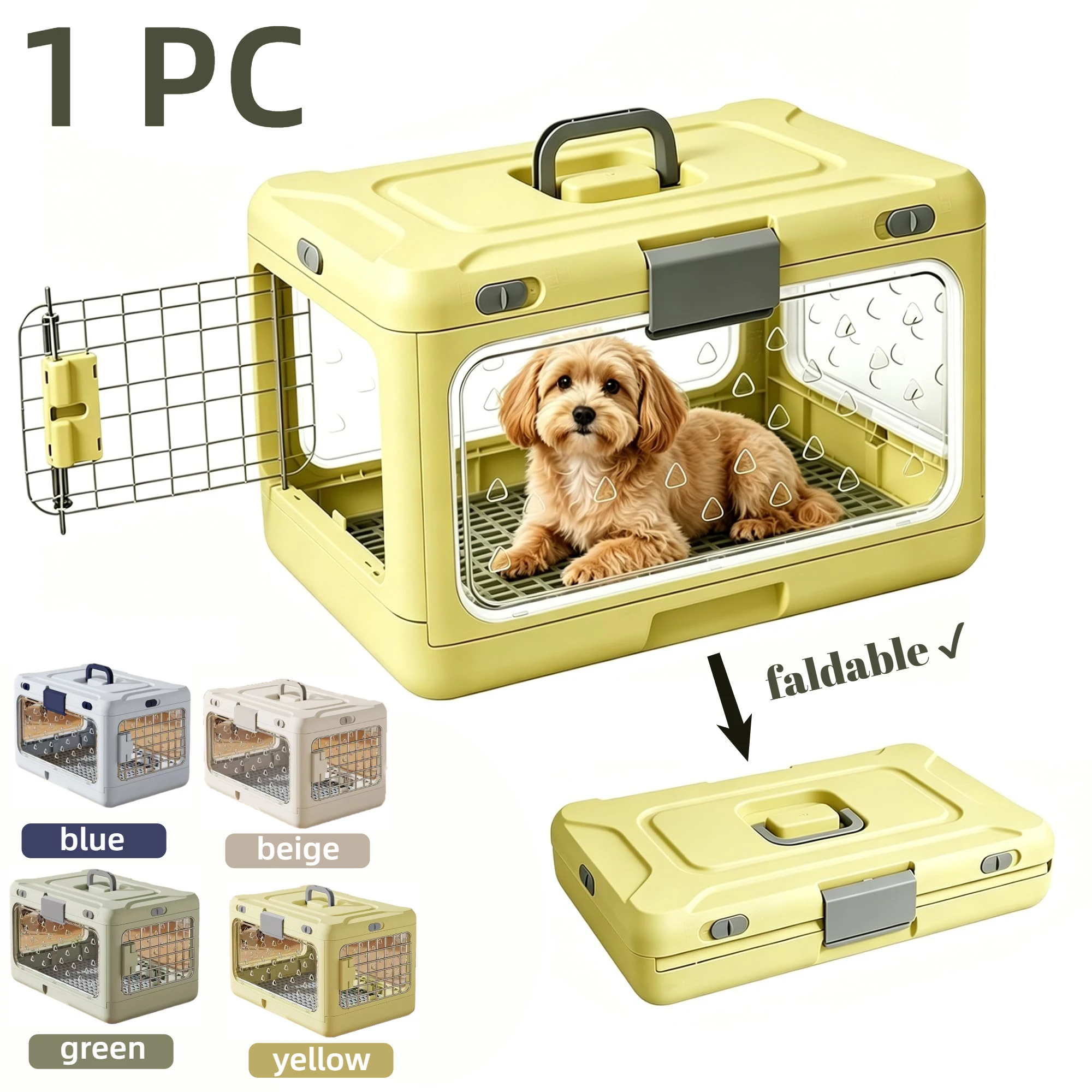 Foldable Hard Cat Carrier with Ventilation Urine Pad Mesh Grid Transparent Pet Travel Crate for Cats & Small Dogs Durable Kennel