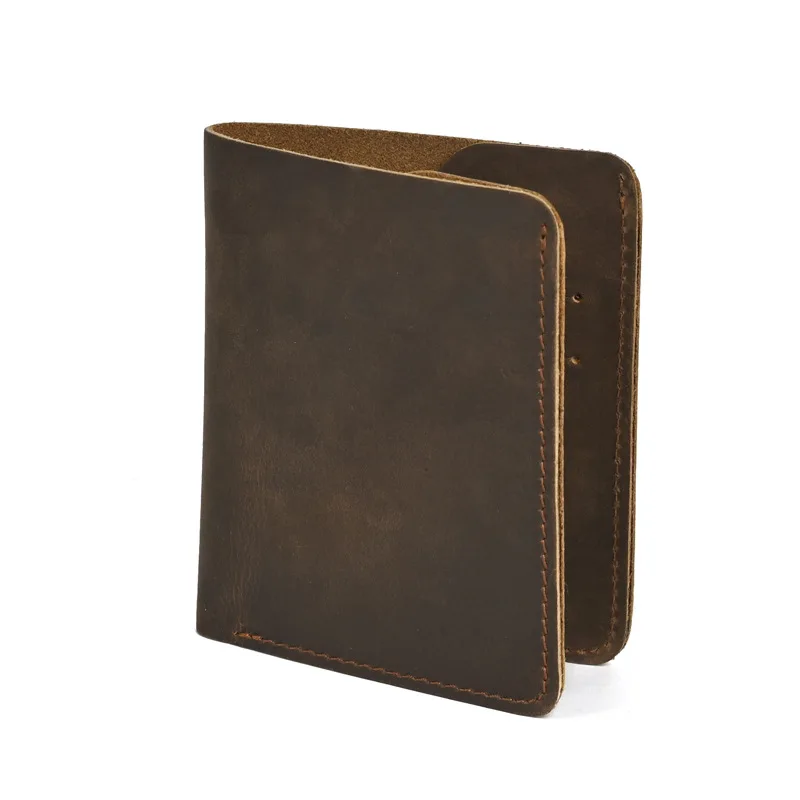 Short Wallet for Men, Genuine Top-Grain Crazy Horse Leather Bifold, Multi-Card ID Holder