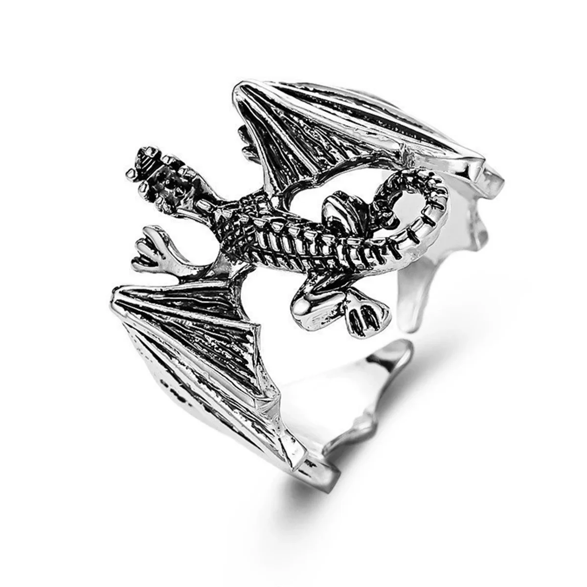 Punk Gothic Monster Ring For Men Adjustable Opening Animal Retro Lizard Dinosaur Bat Ring Personality Male Ring Jewelry Gift
