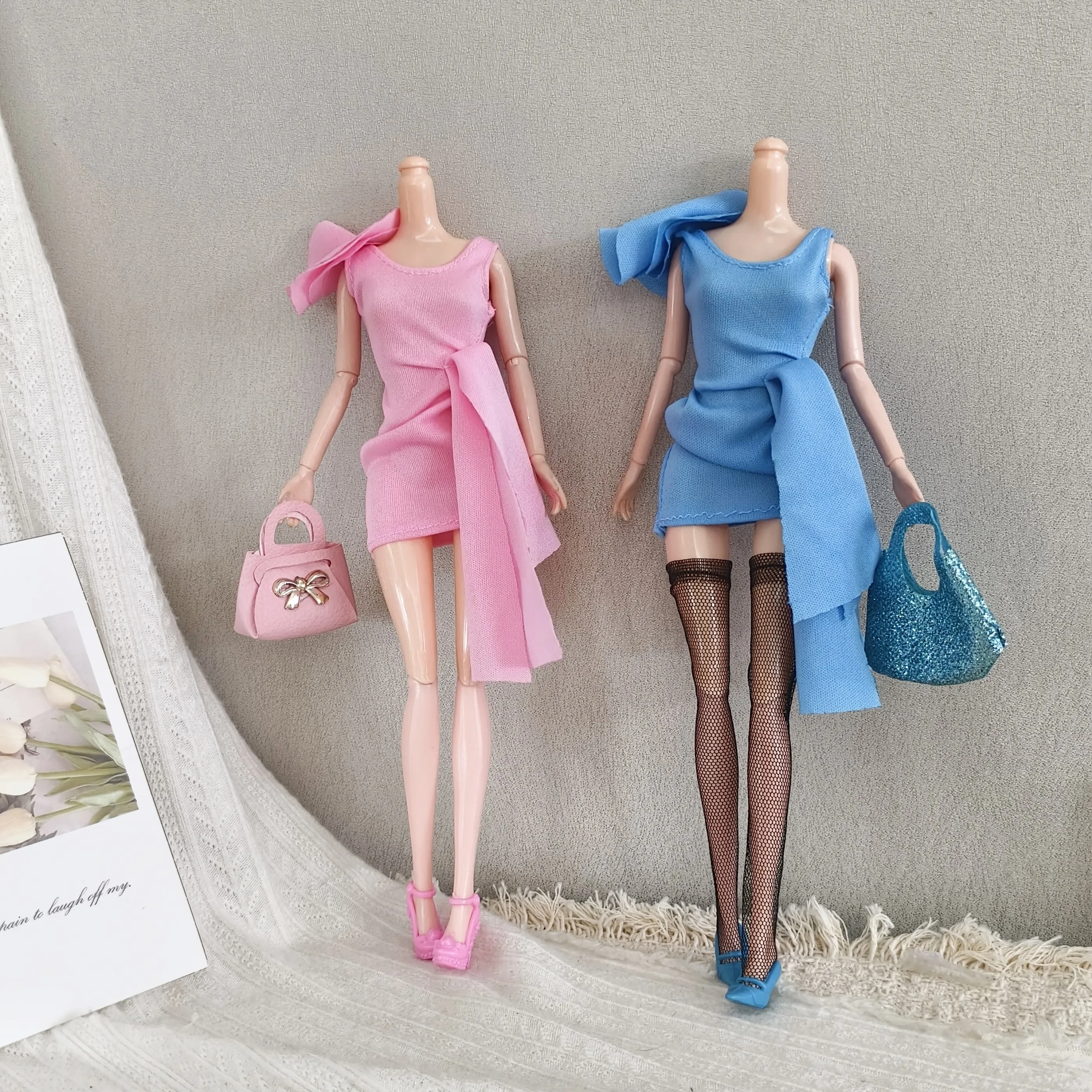 1/6 Doll Clothes Accessories Fashion Designed Irregular Dress + Sexy Stockings + Shoes + Handbag For 30cm Babi Supermodel Doll