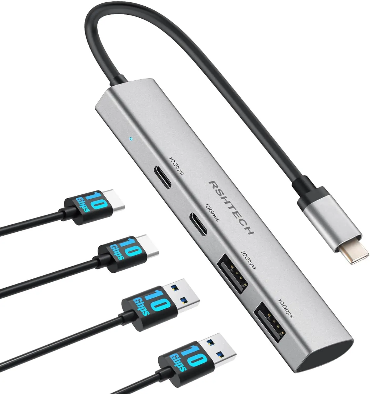 RSHTECH 4 Ports USB C 3.2 Gen 2 Hub 10Gbps with 2 USB-C and 2 USB-A Data Ports Portable Aluminum USB Splitter for Laptop MacBook