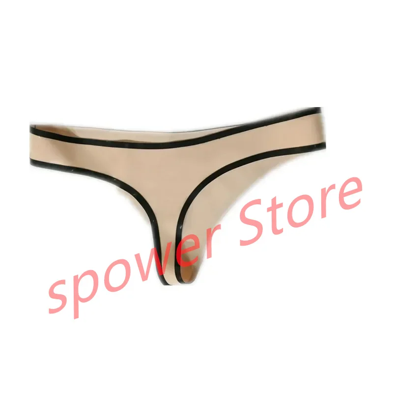 Women Latex Briefs Flesh Color with Black Trim Panties Shorts Rubber Underwear