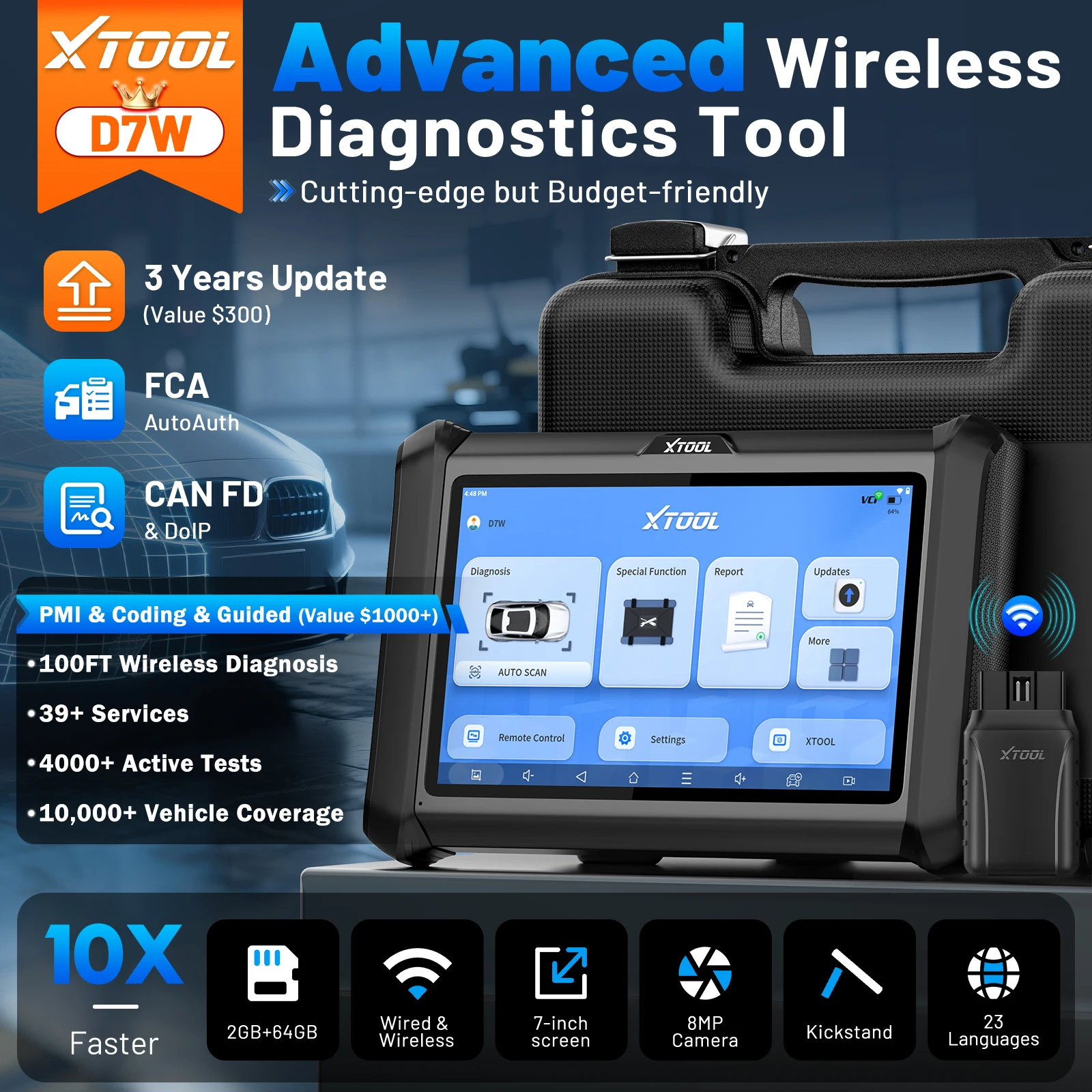 XTOOL D7W V2.0 Obd2 الماسح الضوئي بلوتوث جميع أداة تشخيص النظام ECU الترميز ثنائي الاتجاه التحكم في البيانات 39 + إعادة تعيين مع FCA #2
