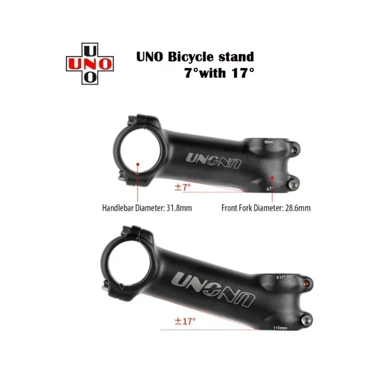 UNO Ultralight Bike Stem 7 17 Degree MTB Road Bicycle Stem 31.8mm 60/70/80/90/100/110/120/130mm Mountain MTB Bicycle Power Parts