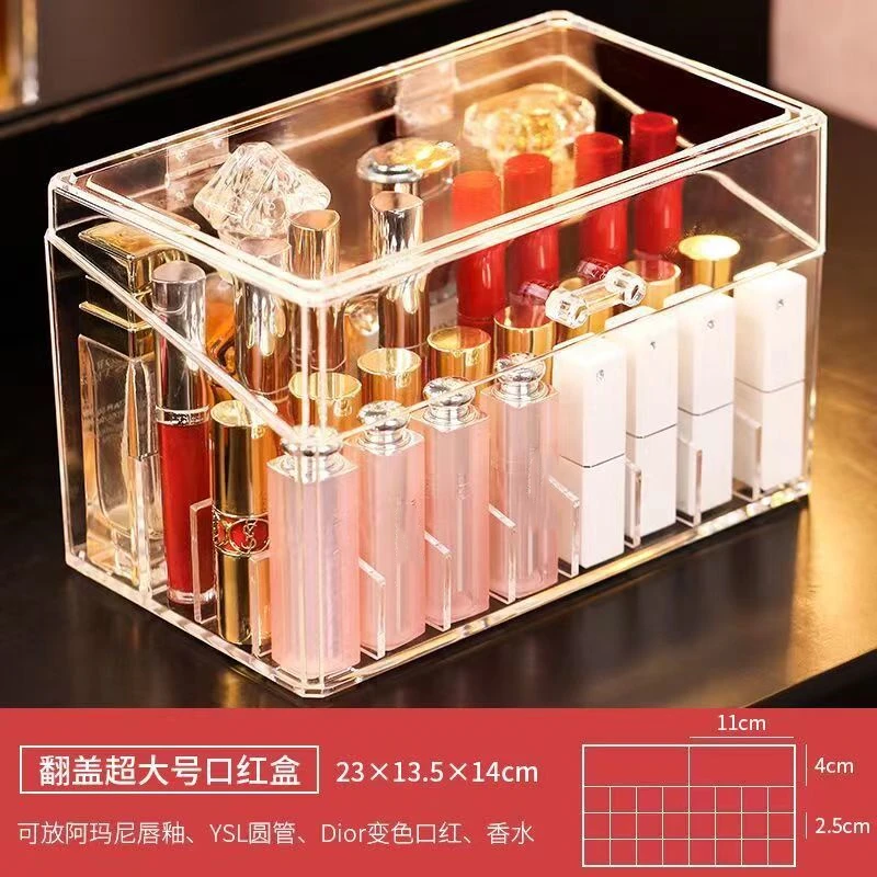 

Dust Proof Acrylic Lipstick Storage Box, Desktop Cosmetics Shelf, Dresser, Compartment Box with Cover