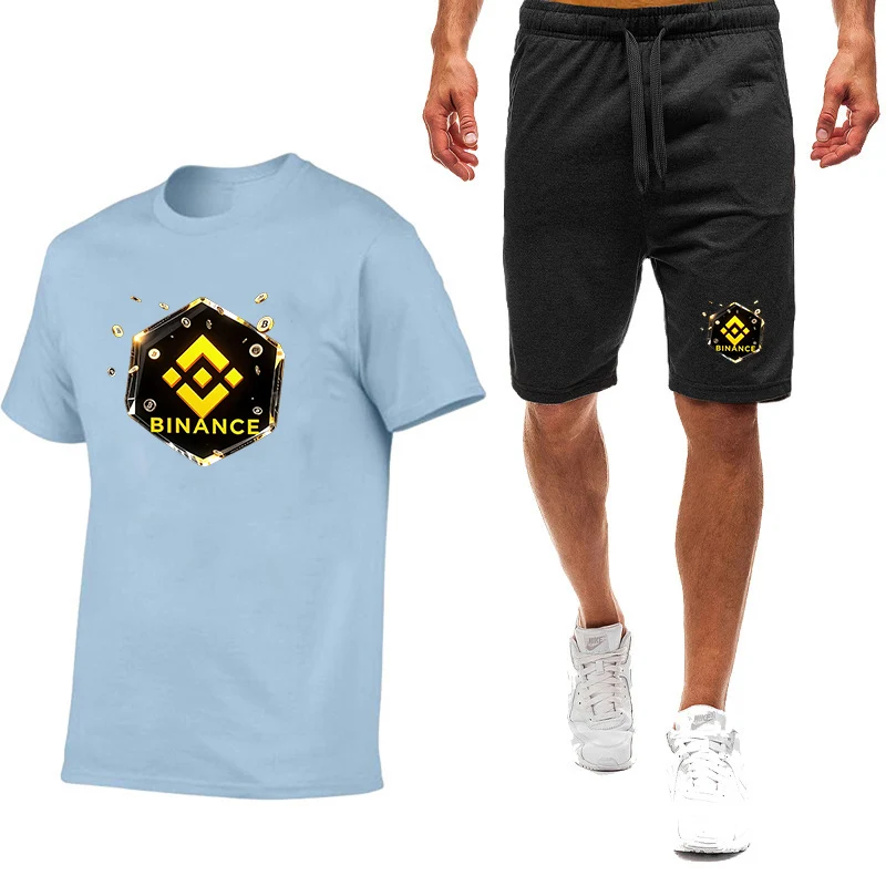 2026 Men's Binance Crypto Logo Print Short Sleeve Breathable Stand Collar Lightweight T-shirt Premium Beach Half Pants Suits view 5
