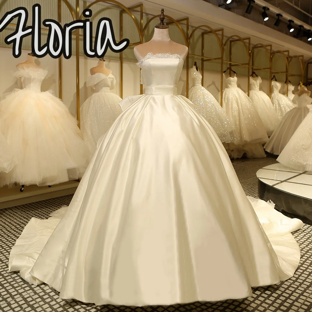 

Floria Classic Vintage Lace Beading Wedding Dress Satin Off The Shoulder Appliques With Brush Train Princess Vestidos De Novia