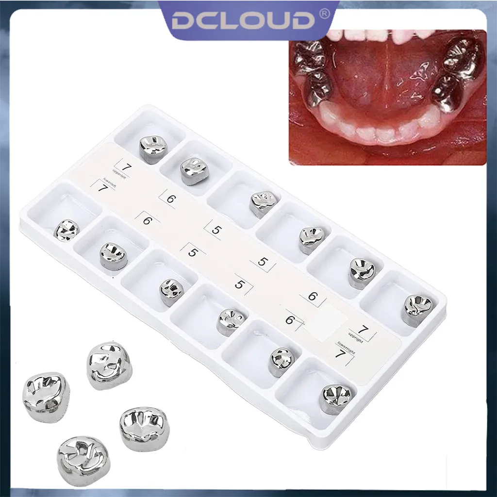 

12Pcs/Box Dental Preformed Metal Crown For Adult Kids Stainless Steel Temporary Crowns Primary Molar Teeth Dentist Materials