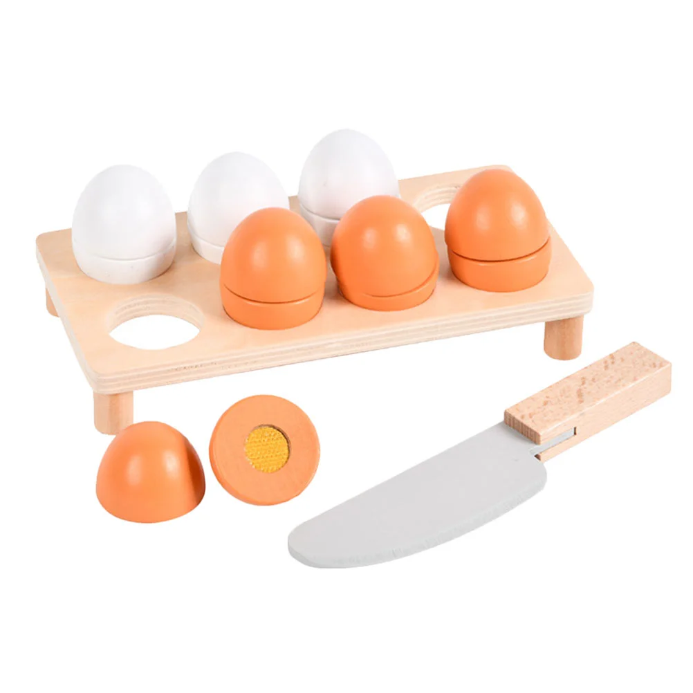 10 Pcs Wooden Simulation Eggs And Eggs Set Children's Play House Toys (Assorted Color) Children's Cutting Toy